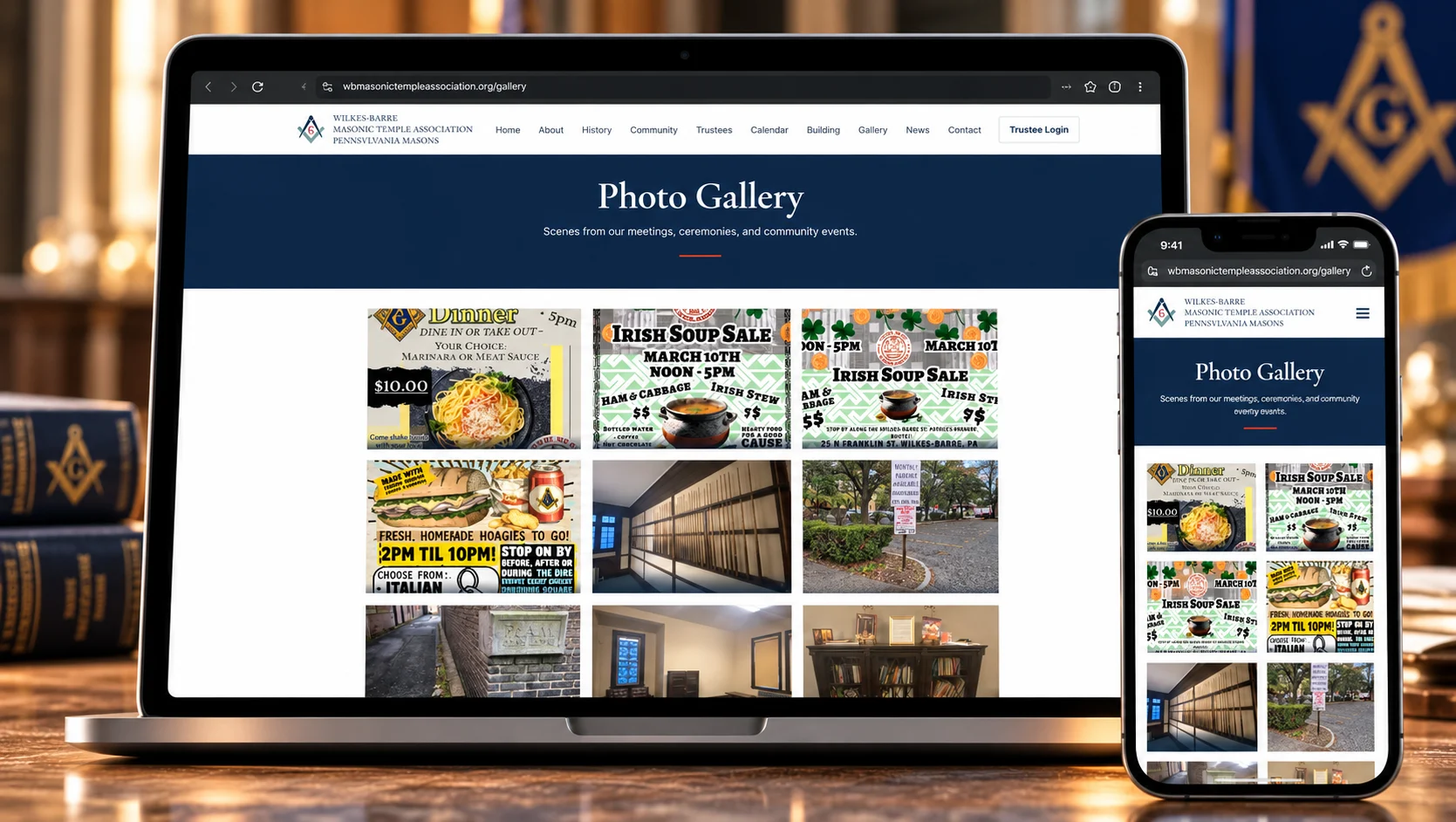 Wilkes-Barre Masonic Temple responsive photo gallery website design