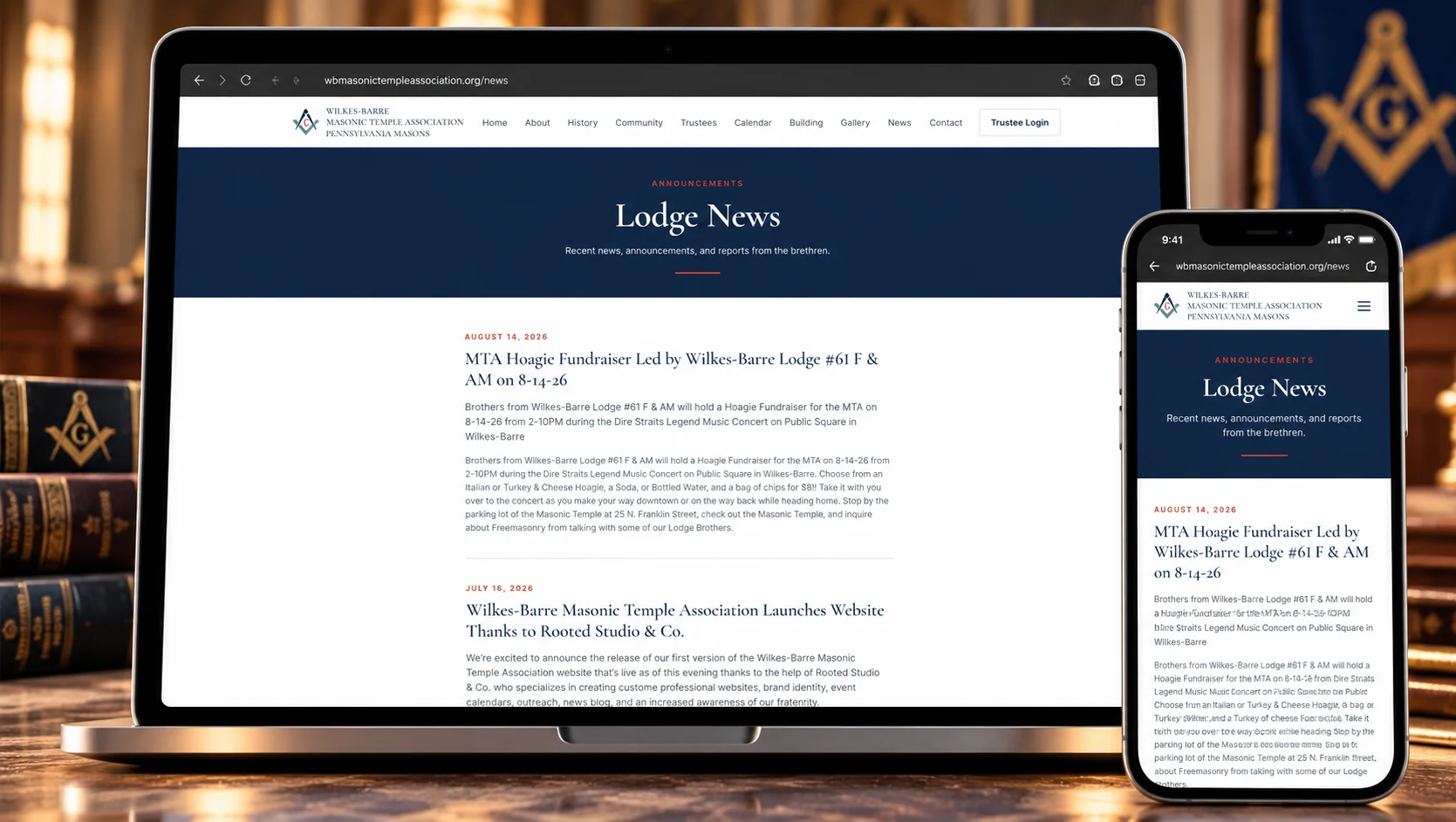 Wilkes-Barre Masonic Temple news and announcements page website design