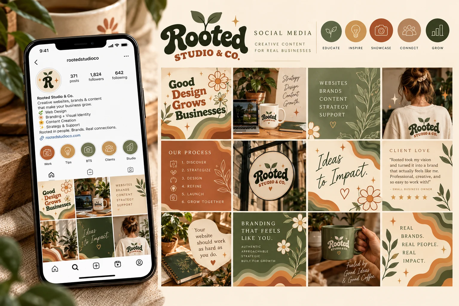 Rooted Studio & Co brand application 1