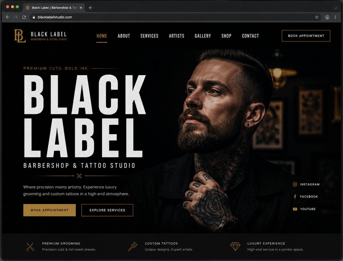 Black Label homepage mockup