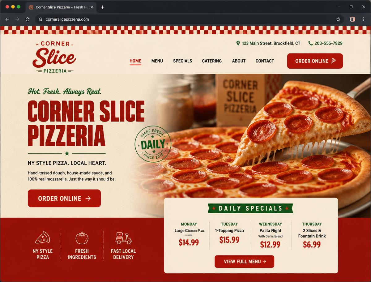 The Corner Slice homepage mockup