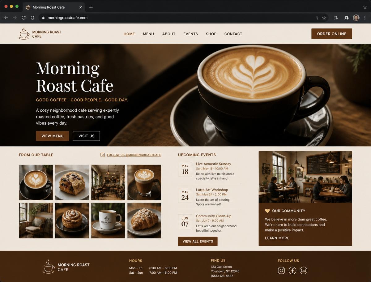 Morning Roast homepage mockup