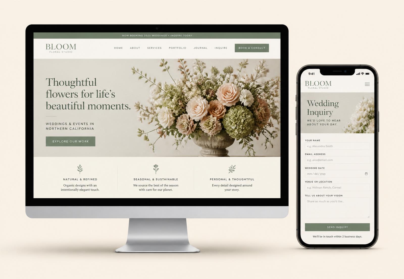 Bloom Floral Studio website on desktop and mobile